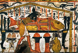 Tomb painting Nile perch mummy