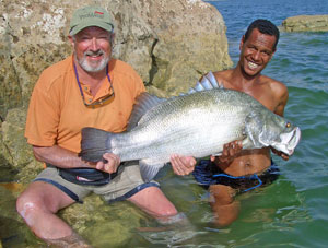 John Wilson MBE with a shore caught 40 pound Nile perch